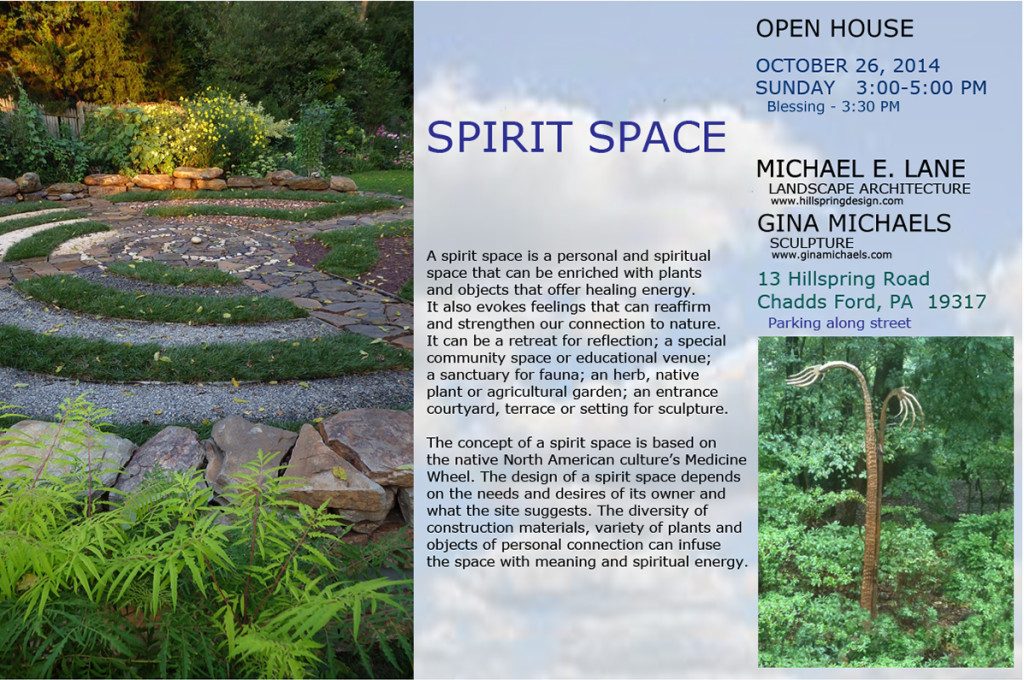 Landscape architect Michael E. Lane and I have collaborated on creating a Spirit Space, a private sanctuary based on the Medicine Wheel. We're having an opening reception on Sunday, with a blessing of the space at 3:30. 